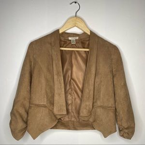 Poetry Tan Short Open Blazer With Ruched Sleeve Detail Size S
